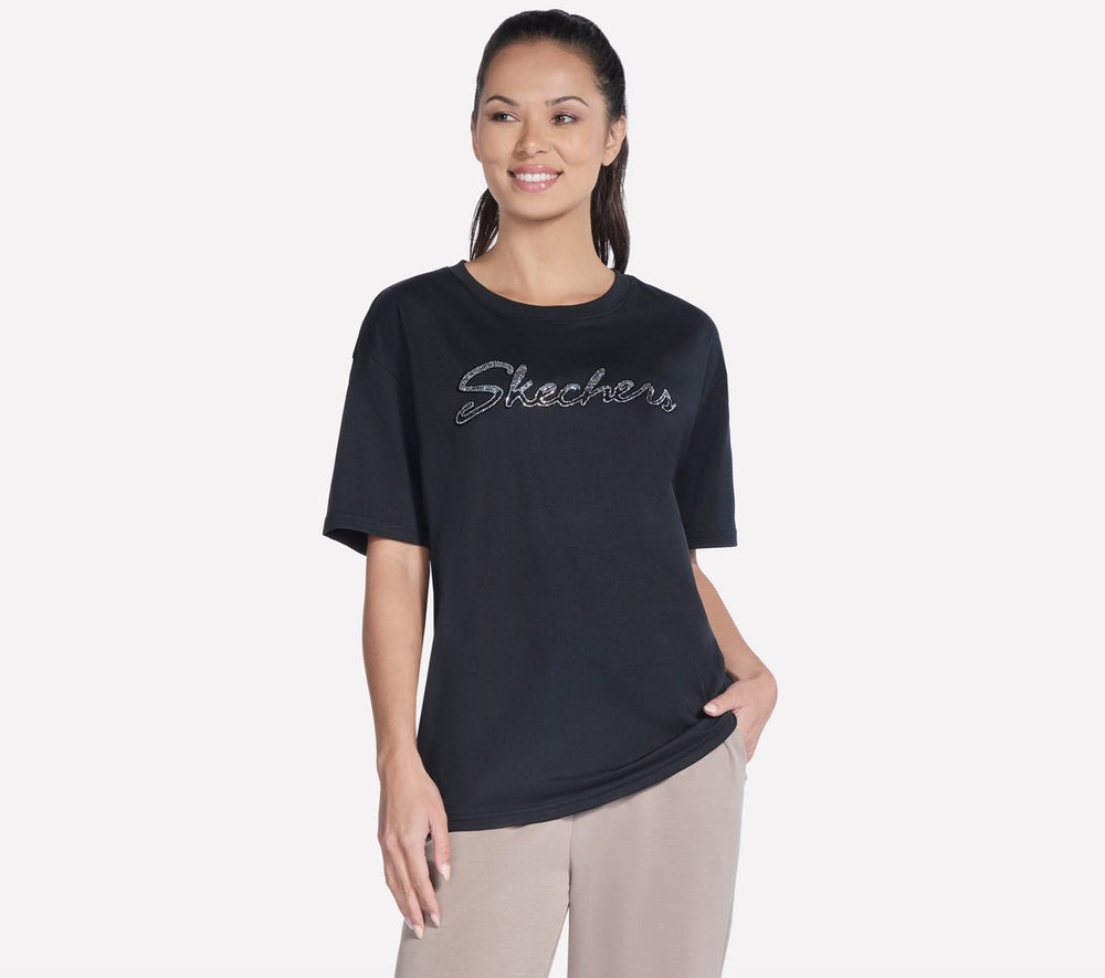 Skechers Sale | Women Script Diamond Studded Short Sleeve Tee