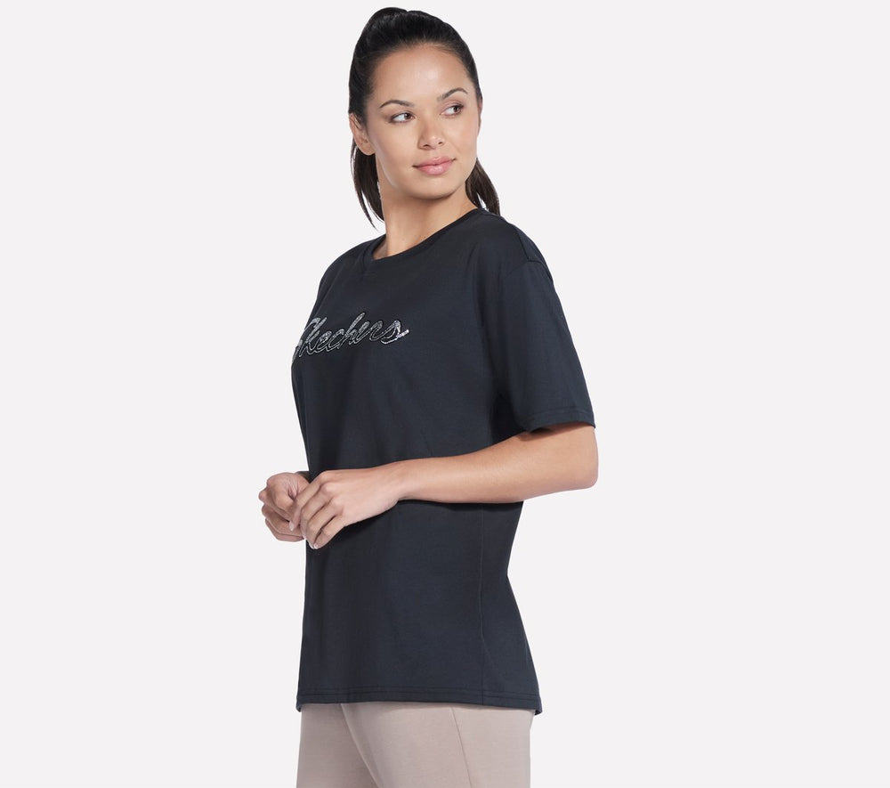 Skechers Sale | Women Script Diamond Studded Short Sleeve Tee