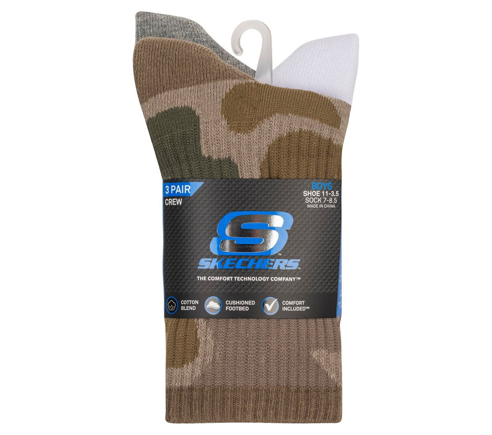 Skechers For sale | Clothing 3 Pack Boys' Crew Camo Socks